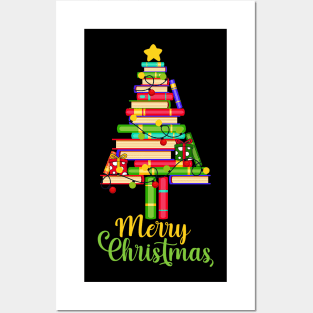 Merry Christmas Tree Shirt Love reading books Librarian Posters and Art